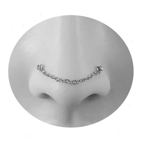 Piercing Corrente Nariz 2 Nostril "L" Pedra Crystal Aço 316L